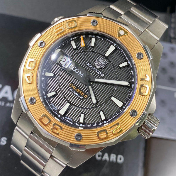 TAG Heuer Aquaracer 500 WAJ2150 Gold Bezel Swiss Watch Trader